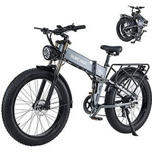 BURCHDA R5pro Elektrische mountainbike, opvouwbaar, 26 inch x 4 inch, Fat Tire Elektrische mountainbike, 48 V, 20 Ah, afneembare accu, lcd-display, Shimano 8 versnellingen (grijs)