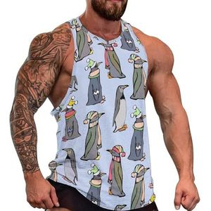 Kerst pinguïns heren tanktop grafische mouwloze bodybuilding T-shirts casual strand T-shirt grappige gym spier