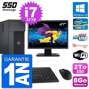 Dell PC Tower T1650 display, 27 inch, Intel Core i7-3770 RAM, 8 GB SSD, 2 TB, Windows 10, wifi (gereviseerd)