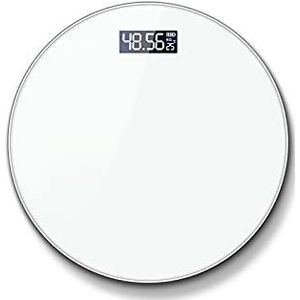JINGYAN Digitale Personenweegschaal Badkamerweegschalen vloerlichaamweegschaal rond gehard glas LED Digitale elektronische weegschalen badschaal(White)