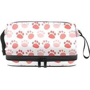 Grote capaciteit reizen cosmetische tas,Leuke rode hond poten patroon,Make-up tas,Waterdichte make-up tas organisator, Meerkleurig, 27x15x14 cm/10.6x5.9x5.5 in