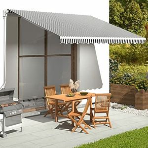 Rantry Home Vervangingsstof voor zonnezeil, buitenzonwering, luifel voor balkon, uittrekbare arm-zonnescherm voor buiten, antraciet en wit, 4 x 3 m, huismeubels