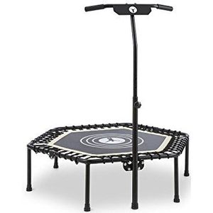 Klarfit Jumpanatic fitnesstrampoline indoor trampoline tuintrampoline (extra groot 84 cm springvlak, 109-134 cm in hoogte verstelbaar handvat 6 niveaus, max. 120 kg gebruikersgewicht) wit
