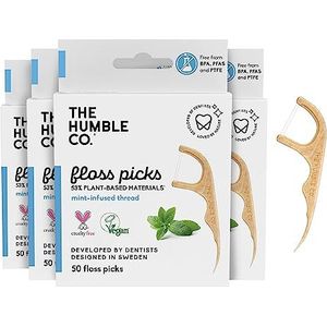 The Humble Co. Plantaardige Floss Picks | Verse munt | Milieuvriendelijk, veganistisch voor uw dagelijkse mondverzorging - Tandarts goedgekeurd - Verwijdert plaque en geeft een fris gevoel (4 x 50p)