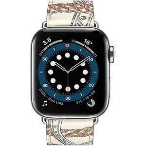Compatibel met Apple Watch Band 38/40/41mm 42/44/45mm, vele kleuren van Top Slim Lederen Vrouwen Mannen Vervanging Band voor iWatch SE Serie 7/6/5/4/3/2/1 (42mm/44mm/45mm, Wit/Patroon)