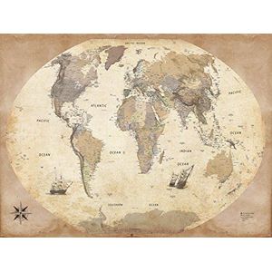 1art1 Kaarten Poster World Map, Vintage Style, In English, 2 Parts Zelv Klevende Behangposter 240x180 cm