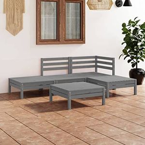 LAPOOH 5-delige tuinloungeset, massief grenenhout, grijs, terrasgesprekssets, tuinmeubelloungeset, tuinloungeset (SPU: 3082624)