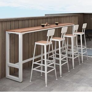 Moderne schraag-tafel, rechthoekige outdoor bartafel, houten balkontafel voor leuningen, boerderij, pub, hoogte, tafel, terrastafel, houten aanrechthoogte, tafel voor keuken, koffieshow (maat: 120 cm,