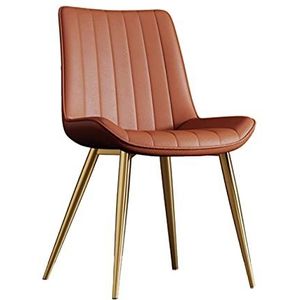 GEIRONV 1 stuk Pu Lederen eetkamerstoelen, for keuken woonkamer slaapkamer appartement make-up stoel goud metalen benen receptie stoel Eetstoelen (Color : Orange)