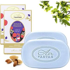 Setje Van 2: Milde Vaste Zeep Frankrijk Un Air d'Antan® 2x100g / Geur: Amandelen, Vijgen, Vetiver/Zoete Amandelolie en Bio-Arganolie/Hydraterende Zeep Vervaardigd In Frankrijk/Zonder Parabenen