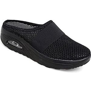 Eogrokerr Ademende Casual Air Cushion Slip-on Schoenen, Luchtkussen Orthopedische Slip-On Schoenen, Diabetische Wandelschoenen voor Dames, Zwart, 42 EU