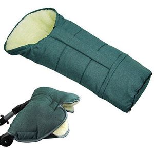 Bambiniwelt combi-aanbieding MUFF + wintervoetenzak/Mumie van lamswol voor kinderwagen, buggy, slee gemêleerd (turquoise) XX