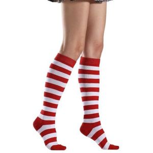 XAGMODSHN Vrouwen Gestreepte Katoenen Sokken Lange Streep Gedrukt Dij Hoge Gestreepte Katoenen Sokken Kleurrijke Pret, Rode en witte stroken, One size