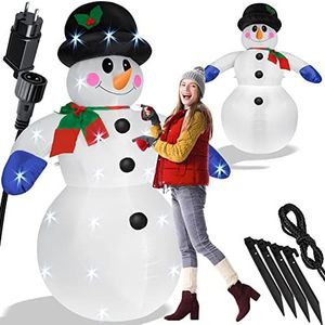 KESSER® Opblaasbare sneeuwpop, 240 cm, LED-verlichting bevestigingsmateriaal decoratie sneeuwpop Kerstmis, kerstdecoratie, figuur, geluidsarme blazer, weerbestendig IP44