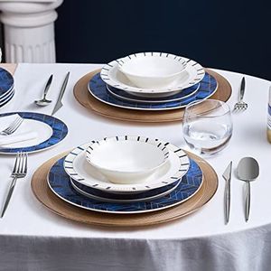 Karaca Saphir Porseleinen servies voor 6 personen, 24 stuks, porseleinen serveerborden, diepe borden, taartborden, uniek design, dagelijks en speciaal servies