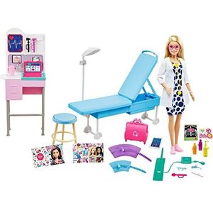 Barbie Je kunt een arts met kliniek zijn, medische pop met speelset met medische accessoires, speelgoed vanaf 3 jaar Mattel GWV01