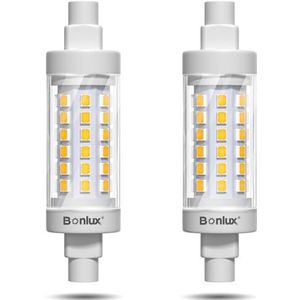 Bonlux R7s Ledlamp 78 mm 8 W Dimbaar Warmwit 3000 K, R7S Vervanging van 80 W, J78 R7s Lineaire Halogeenstaaf, AC 220-240 V, 360 Graden Stralingshoek, voor Veiligheidslampen Wandlampen, 2 Stuks