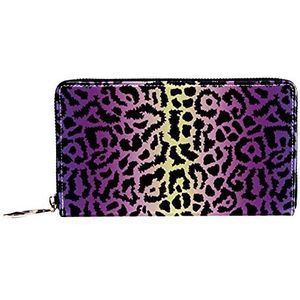 Vrouwen Zip Rond Portemonnee en Telefoon Clutch, Culorful Sexy Leopard Print Patroon, Reistas Lederen Clutch Bag Kaarthouder Organizer Polsbandjes Portefeuilles, Meerkleurig, 8.07x1x4.53 in