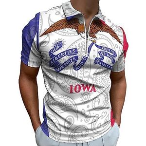 Paisley Iowa State Flag poloshirt voor heren, casual T-shirts met ritssluiting en kraag, golftops, slim fit