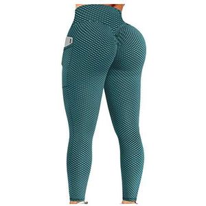 Vrouwen TIK Tok Leggings 2 Stks, Honingraat Butt Lifting Yoga Broek Hoge Taille Buik Controle Gym Running Panty KaloryWee, D-groen, XXL