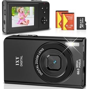 68 MP 4K digitale camera met digitale zoom 16X oplaadbare compacte digitale machine met 64 GB kaart voor kinderen beginners (zwart)
