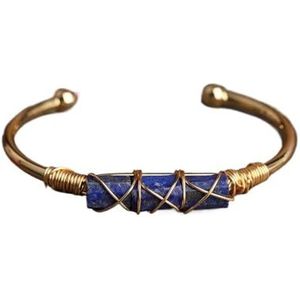 Goud Koperdraad Gewikkeld Ruwe Natuurlijke Zwarte Toermalijn Roze Opaal Larimar Steen Nugget Kralen Open Manchet Bangle Armband Sieraden (Color : Lapis)