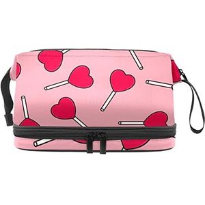 Grote capaciteit reizen cosmetische tas,Candy Love Pattern Pink,Make-up tas,Waterdichte make-up tas Organizer, Meerkleurig, 27x15x14 cm/10.6x5.9x5.5 in