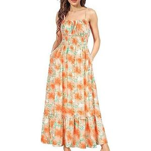 Floriesta - Maxi-jurk met bloemencami, Blinky Charm-jurk, maxi-jurk Bloemen 3/4-jurken met lange mouwen en zakken voor dames (L,B)