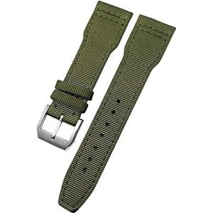 WCQSYY Geweven Nylon Horlogebandje Horlogebanden Fit Voor IWC Pilot Mark Portugieser Portofino Armband Met Vouw Gesp 20mm 21mm 22mm (Color : Green green silver, Size : 20mm)