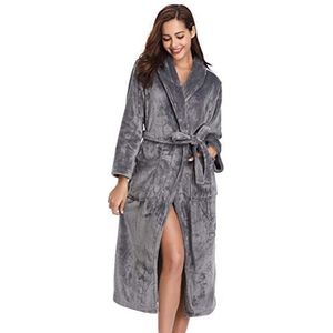 Vlazom Dames ochtendjas, flanel, zachte badjas warme badjassen met capuchon of sjaalkraag voor de koude winter