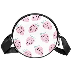 Messenger Bag Roze Zomer Fruit Aardbei Crossbody Tas voor Vrouwen Rond, Meerkleurig, 6.7x6.7x2.3 in, Sling Rugzakken