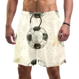PAFEFO Handgeschilderde voetballen boardshorts voor heren, sneldrogend, strand, zwemmen, sportpakken met zakken, Handgeschilderde Voetballen, L
