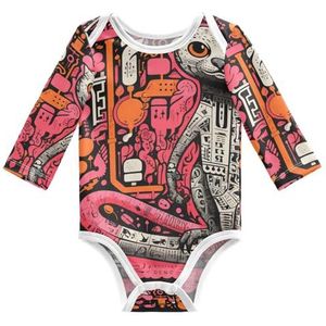 KAAVIYO Abstracte kunst dier eekhoorn baby body lange mouwen katoen bodysuit voor neutrale pasgeborenen 3-24 maanden, Patroon., 6 Maanden
