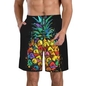 PHTZEZFC Kleurrijke strandshorts voor heren met ananasprint, lichtgewicht, sneldrogend trekkoord zwembroek met zakken, Wit, L