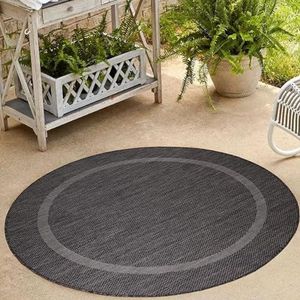 Outdoor Tapijt, Kleur Zwart, Unicolor - Monochroom, 112207, Vloerkleed Rond, Vloerkleed terras-balkon-tuin of keuken, 200 cm Rond