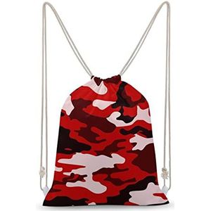 Rode Camouflage Trekkoord Rugzak String Bag Sackpack Canvas Sport Dagrugzak voor Reizen Gym Winkelen