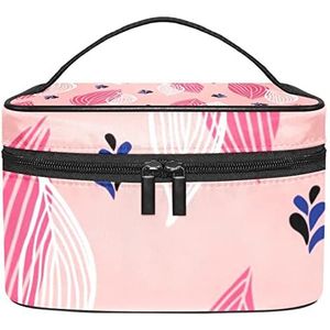 Make-up Organizer Bag, Reizen Make-up Tas Organizer Case Draagbare Cosmetische Tas voor Vrouwen en Meisjes Toiletartikelen Witte Roze Bladeren Roze Achtergrond, Meerkleurig, 22.5x15x13.8cm/8.9x5.9x5.4in