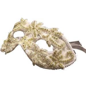 Het masker van het bal Polyester halfgezichtsmasker for dames met veer for bruidsfeesten, veelkleurig(Bianco)