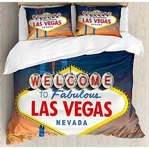 ABAKUHAUS Verenigde Staten van Amerika Dekbedovertrekset, Fabulous Las Vegas Nevada, decoratieve 3-delige bedset met twee sierslopen, 264 x 220 cm - 90 x 50 cm, Veelkleurig