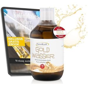 Nanokraft - Colloïdaal goud 500 ml met 10ppm - Roze goudwater met HVAC-productie in bruine glazen fles - Zeer effectief & zuiver goud water laboratorium getest - met maatbeker + e-book om te