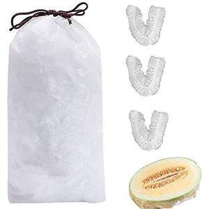 Vershoudfolie Wrap - 100 stuks doorzichtige voedselverpakkingsfolie met elastische mond | Herbruikbare huishoudfolie voor borden, potten, borden, kommen Fanelod