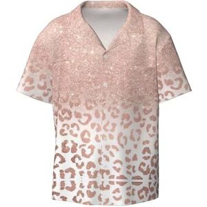 OdDdot Rose Gold Glitter Print Mannen Button Down Shirt Korte Mouw Casual Shirt Voor Mannen Zomer Business Casual Jurk Shirt, Zwart, 3XL
