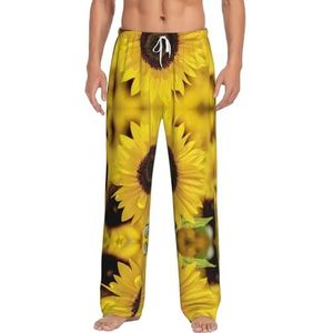 Blooming Zonnebloemen Lange Lounge Wear Broek Nachtkleding Pyjama Bottoms Nachtkleding Nachtkleding Nachtkleding Met Zakken En Trekkoord, Wit, S