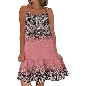 XZFJFRID Zomerjurken met spaghettibandjes, zomerjurk met strandbloemenprint, Boho-casual jurk(Color:Pink,Size:XXL)
