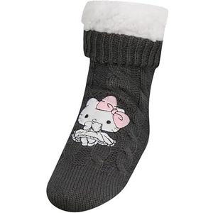 ONOMATO! Hello Kitty Sokken voor dames, 39-42, knuffelsokken, antislip, zacht materiaal, donkergrijze antislipsokken voor warme voeten, comfortabele pasvorm