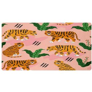 VAPOKF Lopende tijger in de jungle keukenmat, antislip wasbaar vloertapijt, absorberende keukenmatten loper tapijten voor keuken, hal, wasruimte