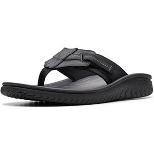 Clarks Wesley Sun Teenslippers voor heren, Zwart leder, 48 EU