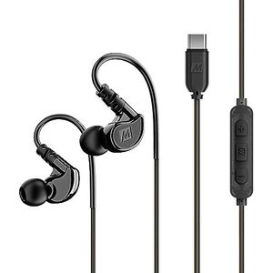 MEE audio M6 Sport USB-C bedrade oordopjes met geheugendraad oorhaken, geluidsisolerende in-ear hoofdtelefoon voor hardlopen, sportschool, training, USB Type C headset met microfoon en 3-knops