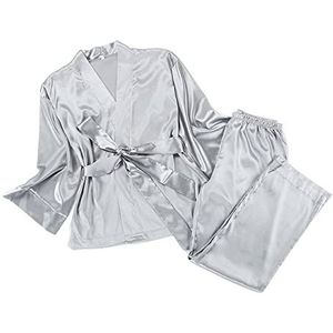 Lente/Zomer Satijn Vest Vastrijgen Nachthemd Pyjama Broek Effen Kleur Home Set Losse Lady's Nachthemd, Grijs, XL