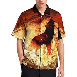 Fire Wolf Locked in A Moon Hawaiiaans shirt voor mannen, zomer strand casual korte mouw button down shirts met zak